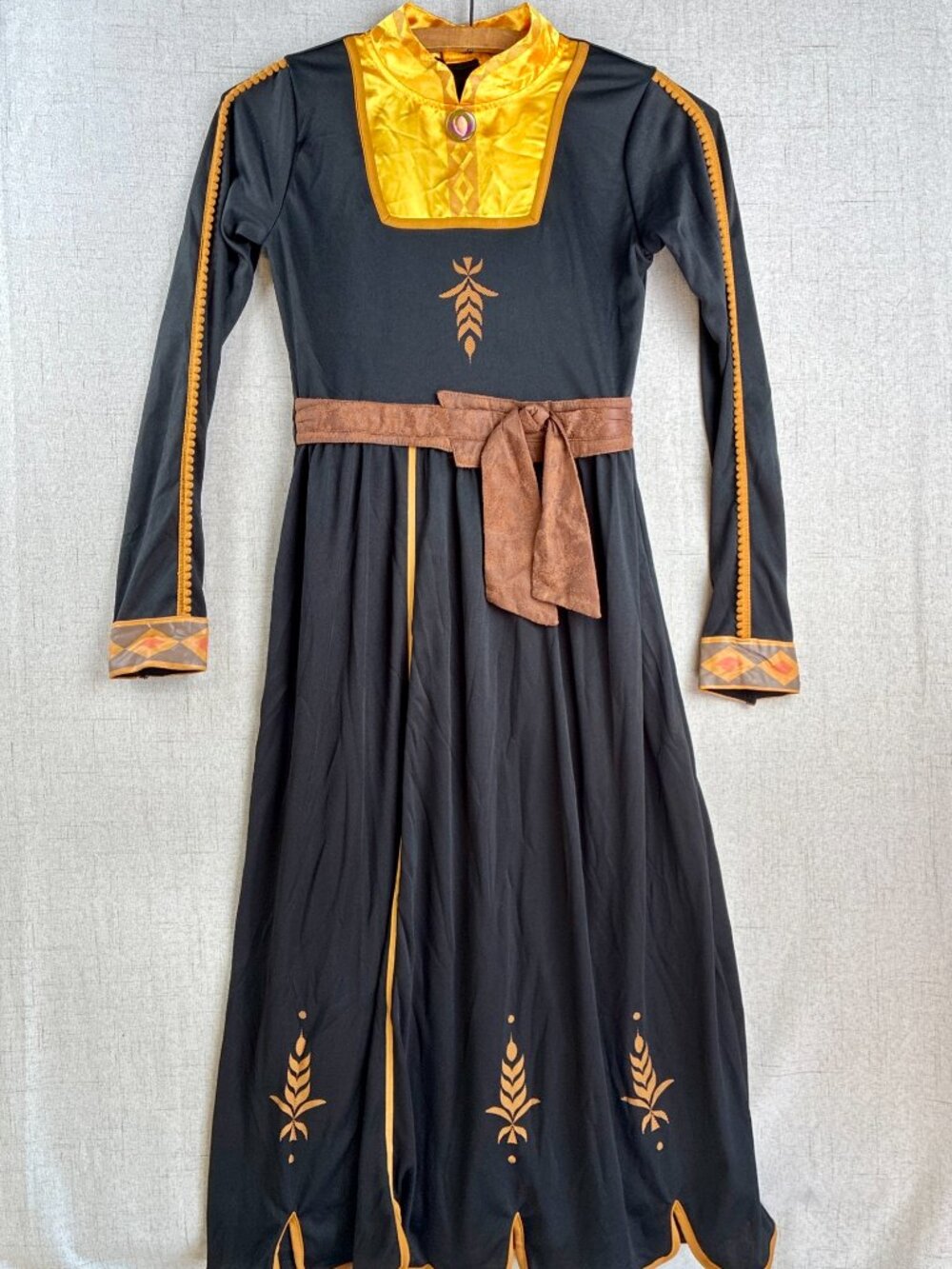 Anna Frozen 2 Girls Costume Long Black Dress Faux Leather Belt S M 6/7 Nordic